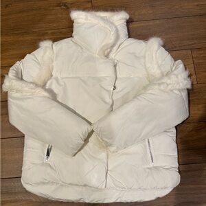 Women's White Fur-Trimmed Jacket